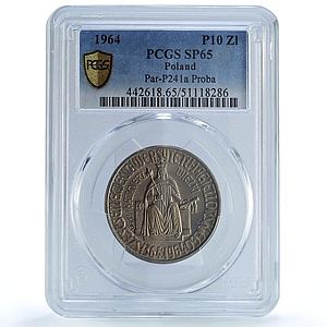 Poland 10 zlotych Kazimierz Wielki Jagiello University Proba SP65 PCGS coin 1964