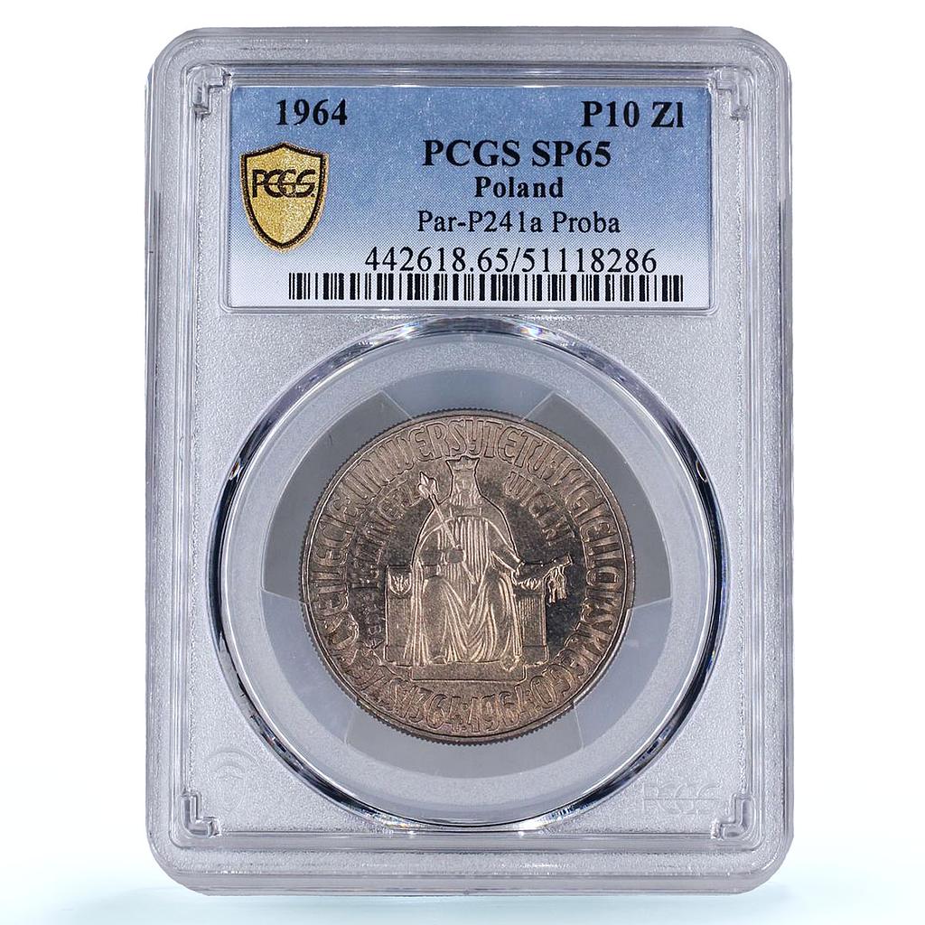 Poland 10 zlotych Kazimierz Wielki Jagiello University Proba SP65 PCGS coin 1964