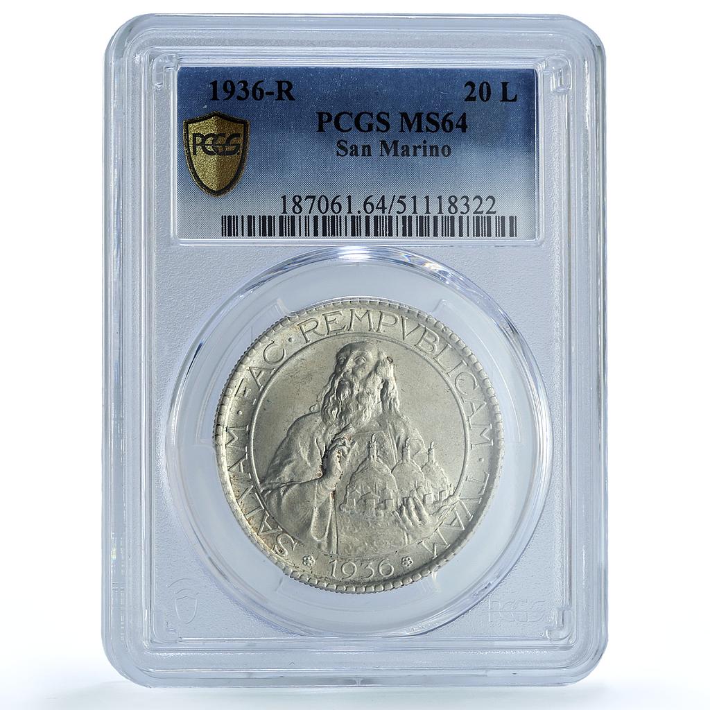 San Marino 20 lire Republic Coinage KM-11 MS64 PCGS silver coin 1936