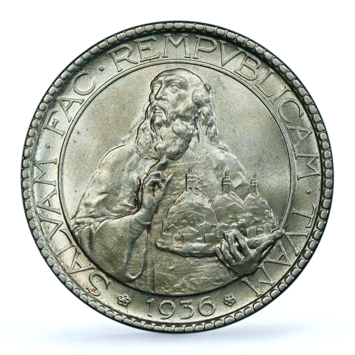 San Marino 20 lire Republic Coinage KM-11 MS64 PCGS silver coin 1936