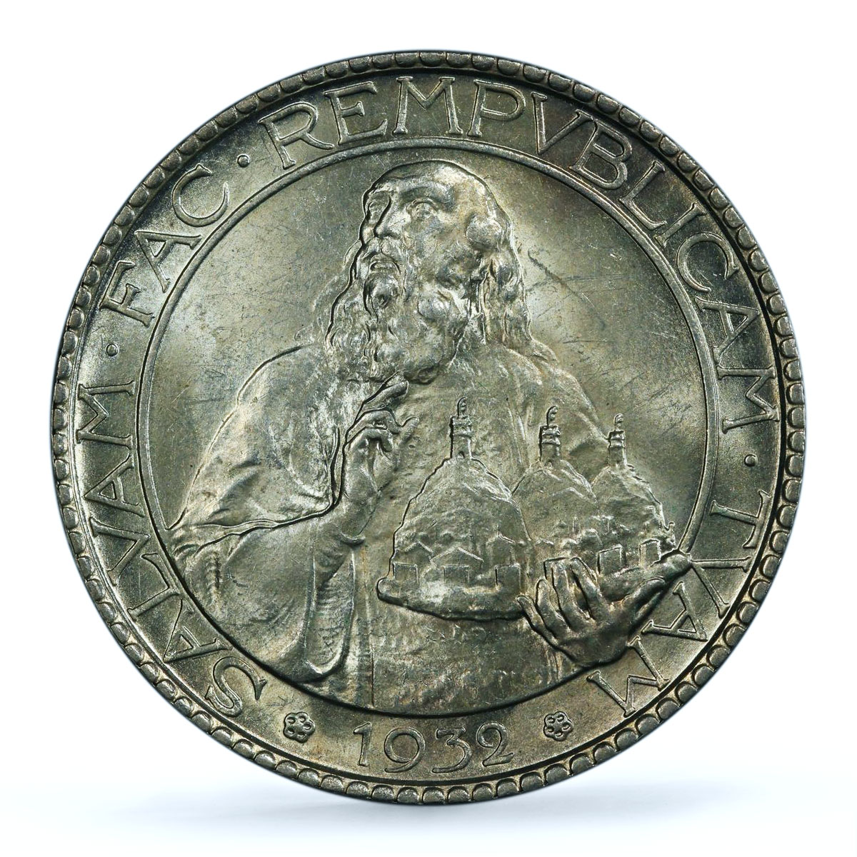 San Marino 20 lire Republic Coinage KM-11 MS63 PCGS silver coin 1932