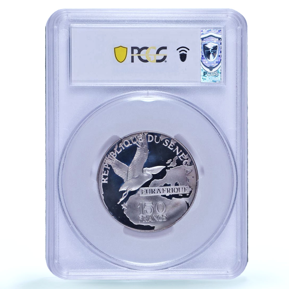Senegal 150 francs Eurafrique Program Senghor Bird PR67 PCGS silver coin 1975