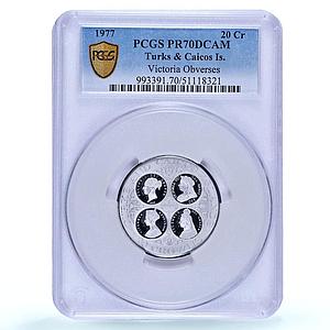 Turks and Caicos 20 crowns Queen Victoria Obverses PR70 PCGS silver coin 1977