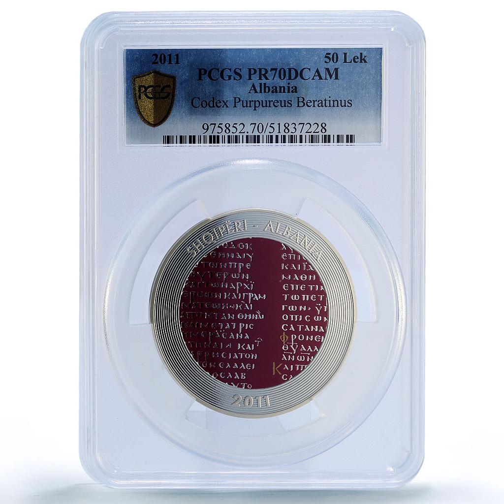 Albania 50 leke Codex Purpureus Beratinus Religion PR70 PCGS silver coin 2011