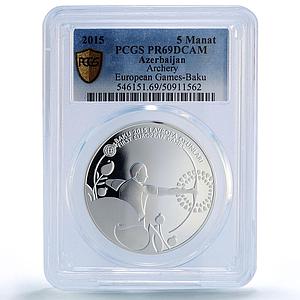 Azerbaijan 5 manat Archery Baku European Games Sports PR69 PCGS silver coin 2015