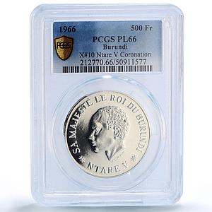 Burundi 500 francs King Ntare V Coronation History PL66 PCGS billon coin 1966