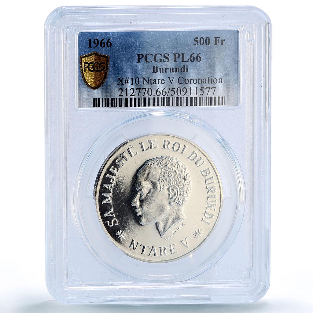 Burundi 500 francs King Ntare V Coronation History PL66 PCGS billon coin 1966