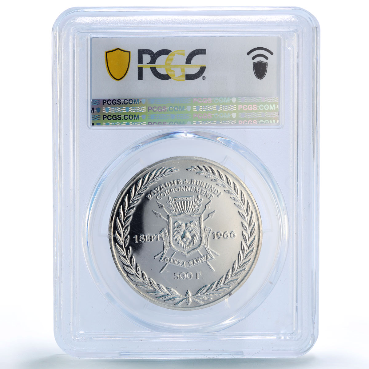 Burundi 500 francs King Ntare V Coronation History PL66 PCGS billon coin 1966