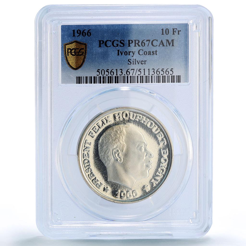 Ivory Coast 10 francs Felix Houphouet Boigny Politics PR67 PCGS silver coin 1966