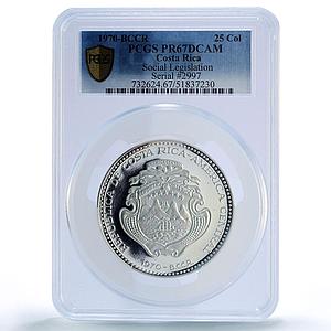 Costa Rica 25 colones Legislation Maternidad Sculpture PR67 PCGS Ag coin 1970