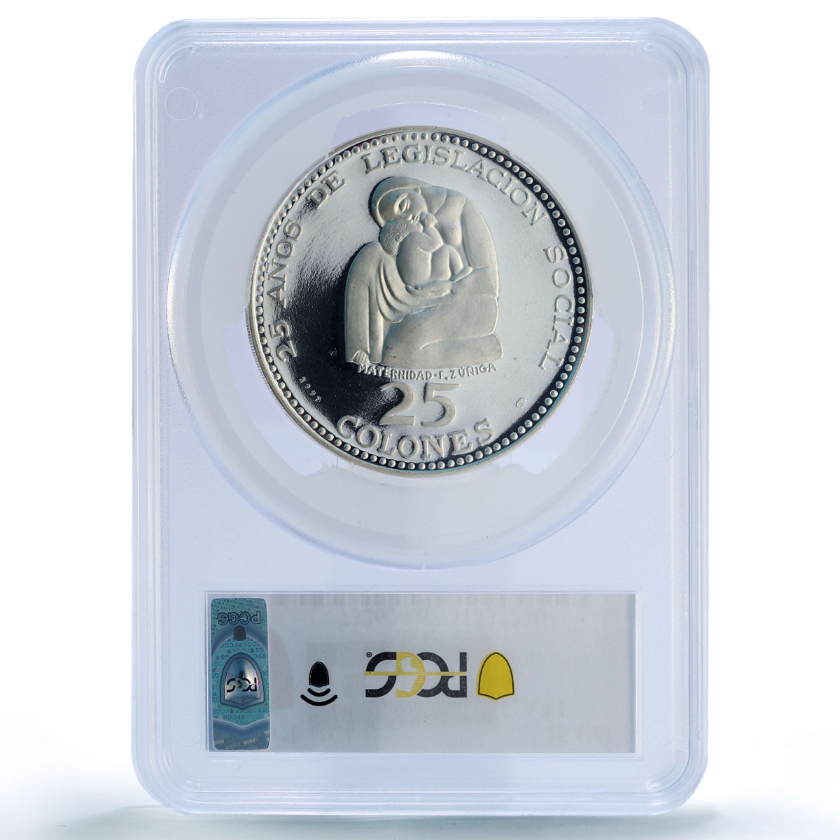 Costa Rica 25 colones Legislation Maternidad Sculpture PR67 PCGS Ag coin 1970