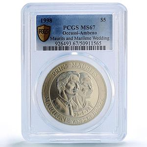 Occussi-Ambeno 5 dollars Maurits Marilene Wedding MS67 PCGS silver coin 1998