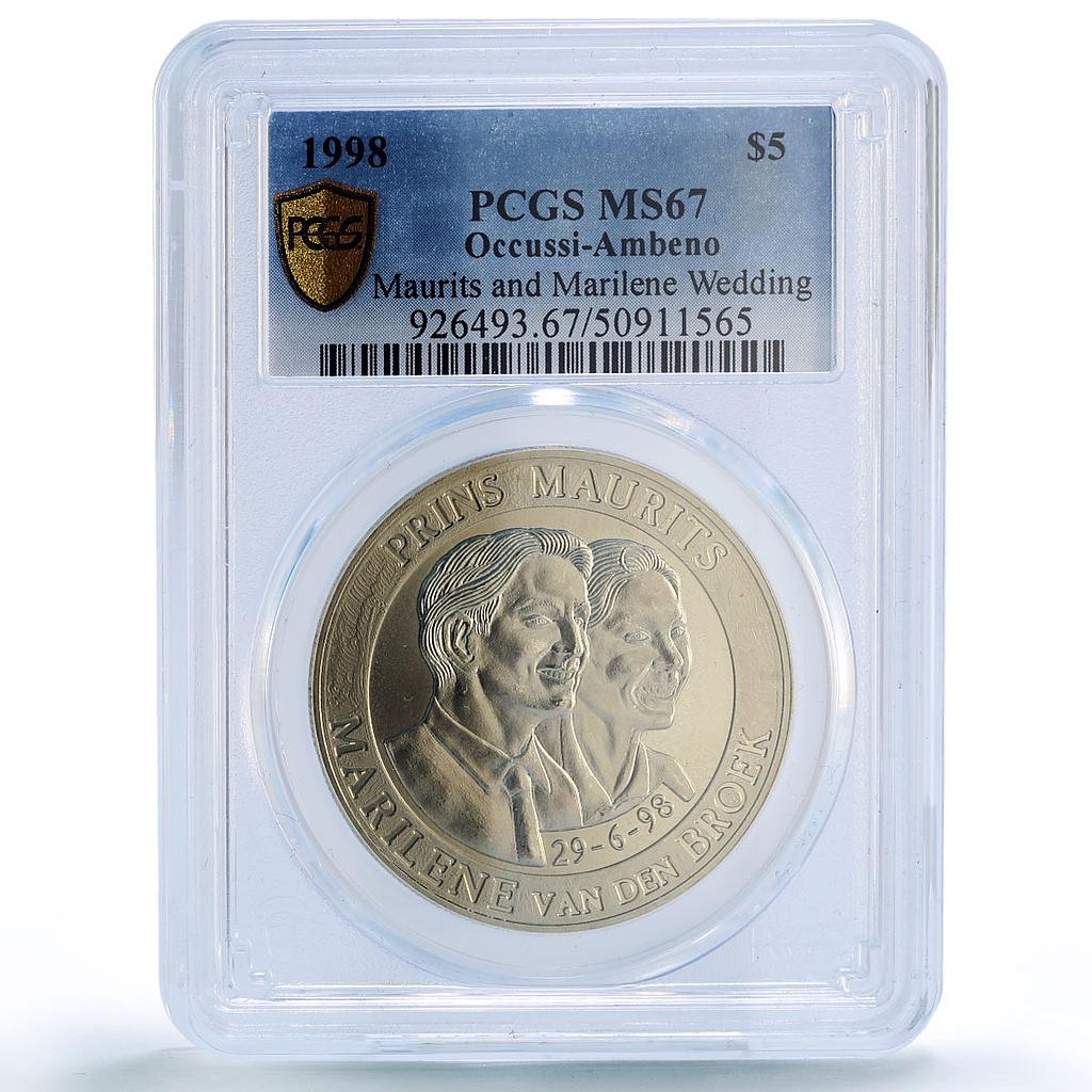 Occussi-Ambeno 5 dollars Maurits Marilene Wedding MS67 PCGS silver coin 1998