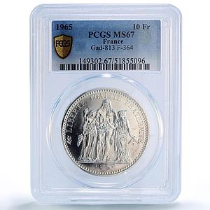 France 10 francs Hercules Liberty Equality Fraternity MS67 PCGS silver coin 1965