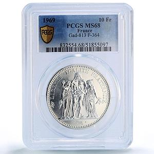 France 10 francs Hercules Liberty Equality Fraternity MS68 PCGS silver coin 1969