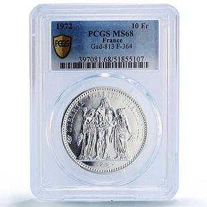 France 10 francs Hercules Liberty Equality Fraternity MS68 PCGS silver coin 1972
