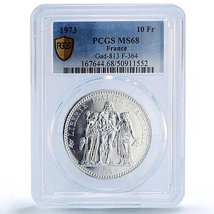 France 10 francs Hercules Liberty Equality Fraternity MS68 PCGS silver coin 1973