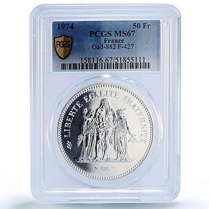 France 50 francs Hercules Liberty Equality Fraternity MS67 PCGS silver coin 1974