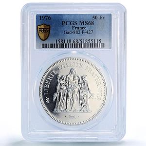 France 50 francs Hercules Liberty Equality Fraternity MS68 PCGS silver coin 1976