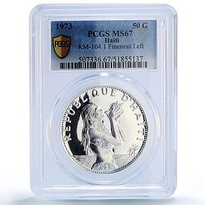 Haiti 50 gourdes Mermaid Woman on Beach Finess Left MS67 PCGS silver coin 1973