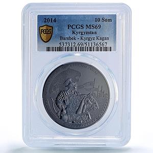 Kyrgyzstan 10 som Barsbek Horseman Kaganate History MS69 PCGS silver coin 2014