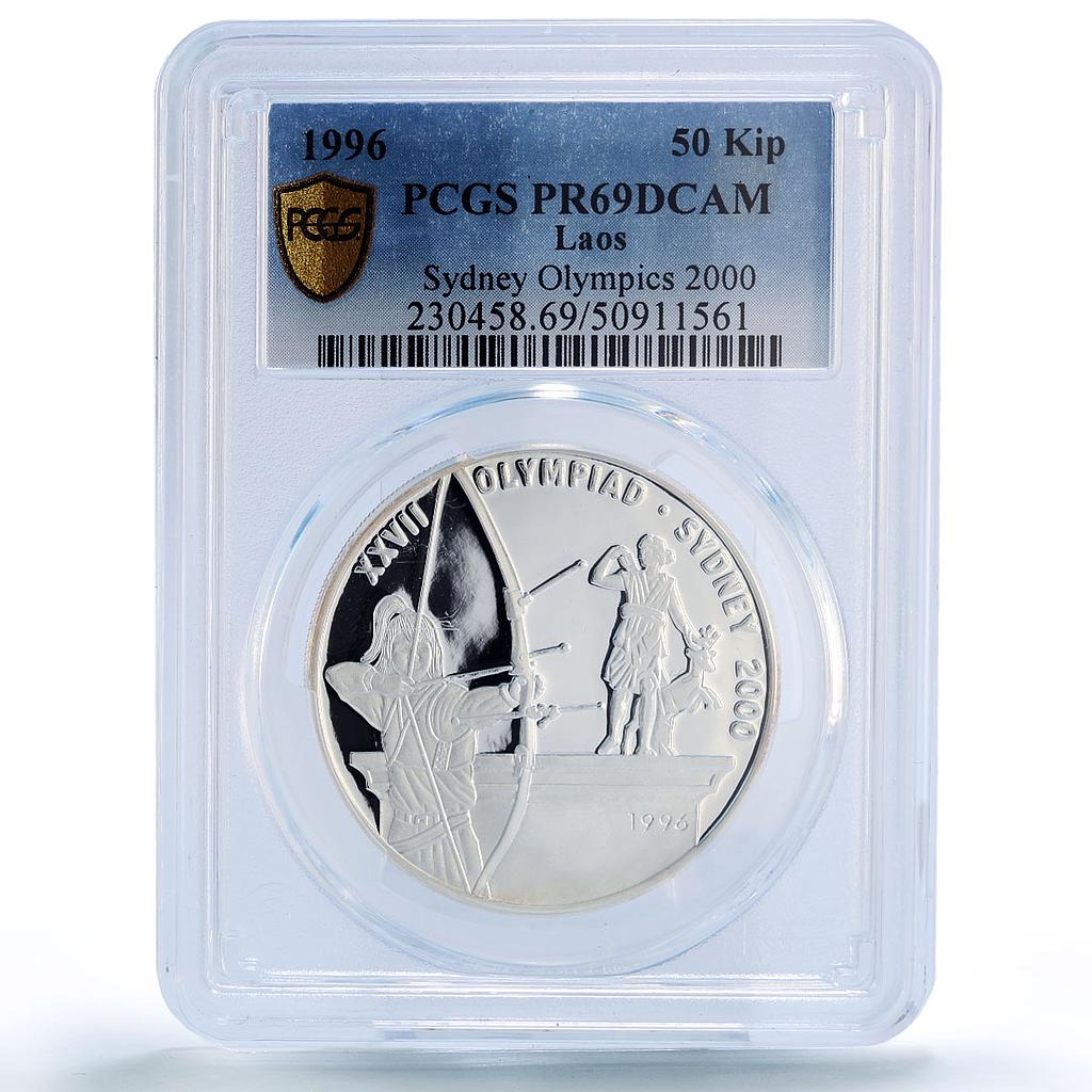 Laos 50 kip Archery Sydney Olympic Games 2000 Sports PR69 PCGS silver coin 1996