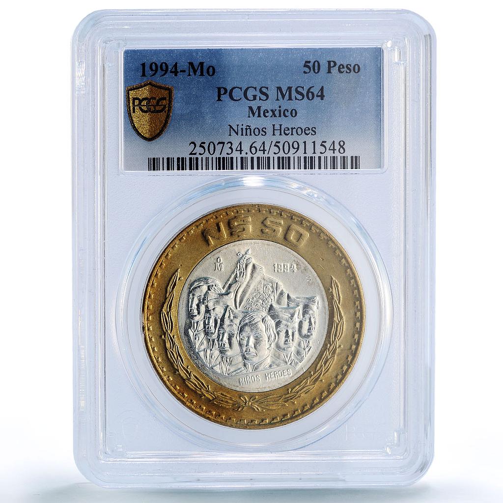 Mexico 50 pesos Ninos Heroes Revolution History MS64 PCGS bimetal coin 1994