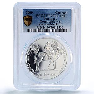 Paraguay 1 guarani Man Horse Hombre Caballo Ibero-American PR70 PCGS coin 2000