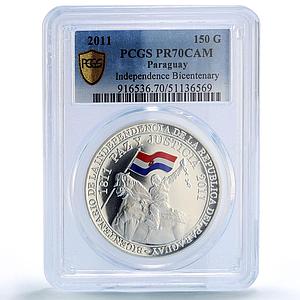 Paraguay 150 guaranies Independence Horseman History PR70 PCGS silver coin 2011
