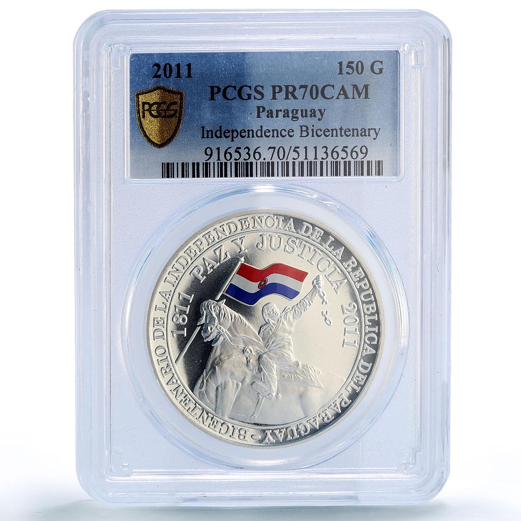 Paraguay 150 guaranies Independence Horseman History PR70 PCGS silver coin 2011