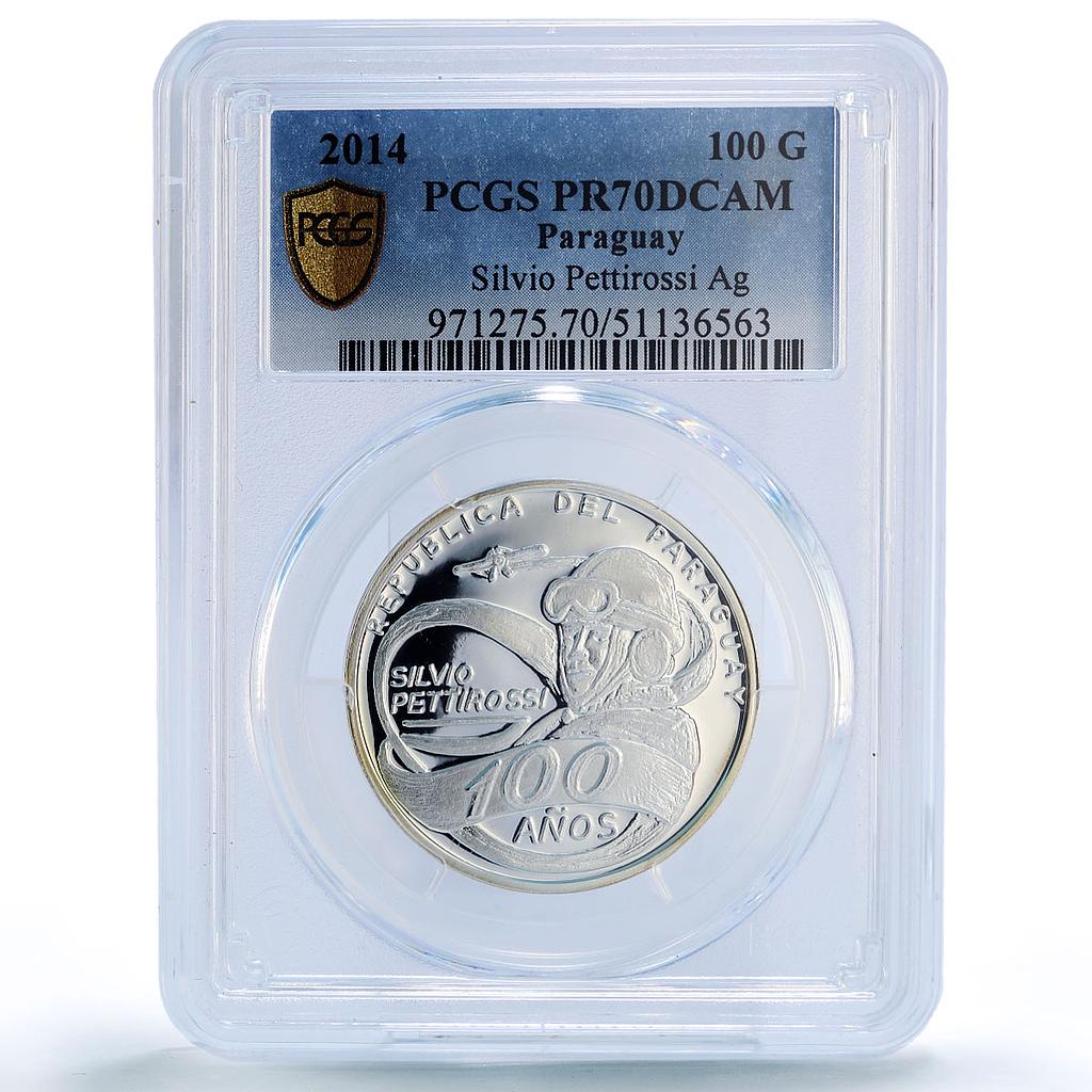 Paraguay 100 guaranies Silvio Pettirossi Planes Aviation PR70 PCGS Ag coin 2014