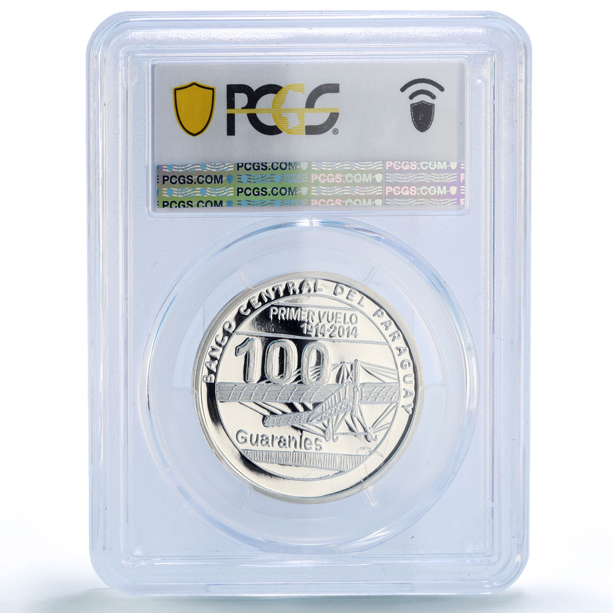 Paraguay 100 guaranies Silvio Pettirossi Planes Aviation PR70 PCGS Ag coin 2014