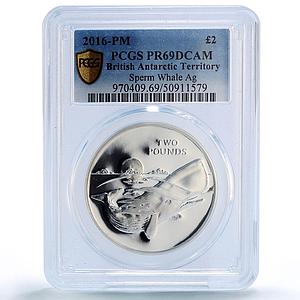 British Antarctic 2 pounds Sperm Whale Wildlife Fauna PR69 PCGS silver coin 2016
