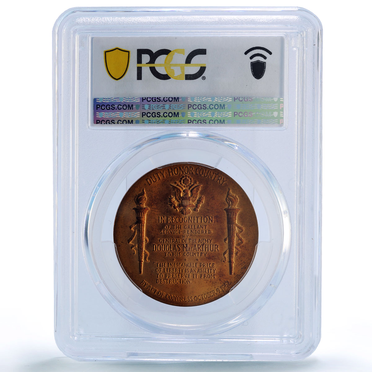 United States General MacArthur History Politics MS66 PCGS bronze medal 1962