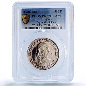 Uruguay 500 pesos Paysandu Defense General Gomez PR67 PCGS silver coin 1986