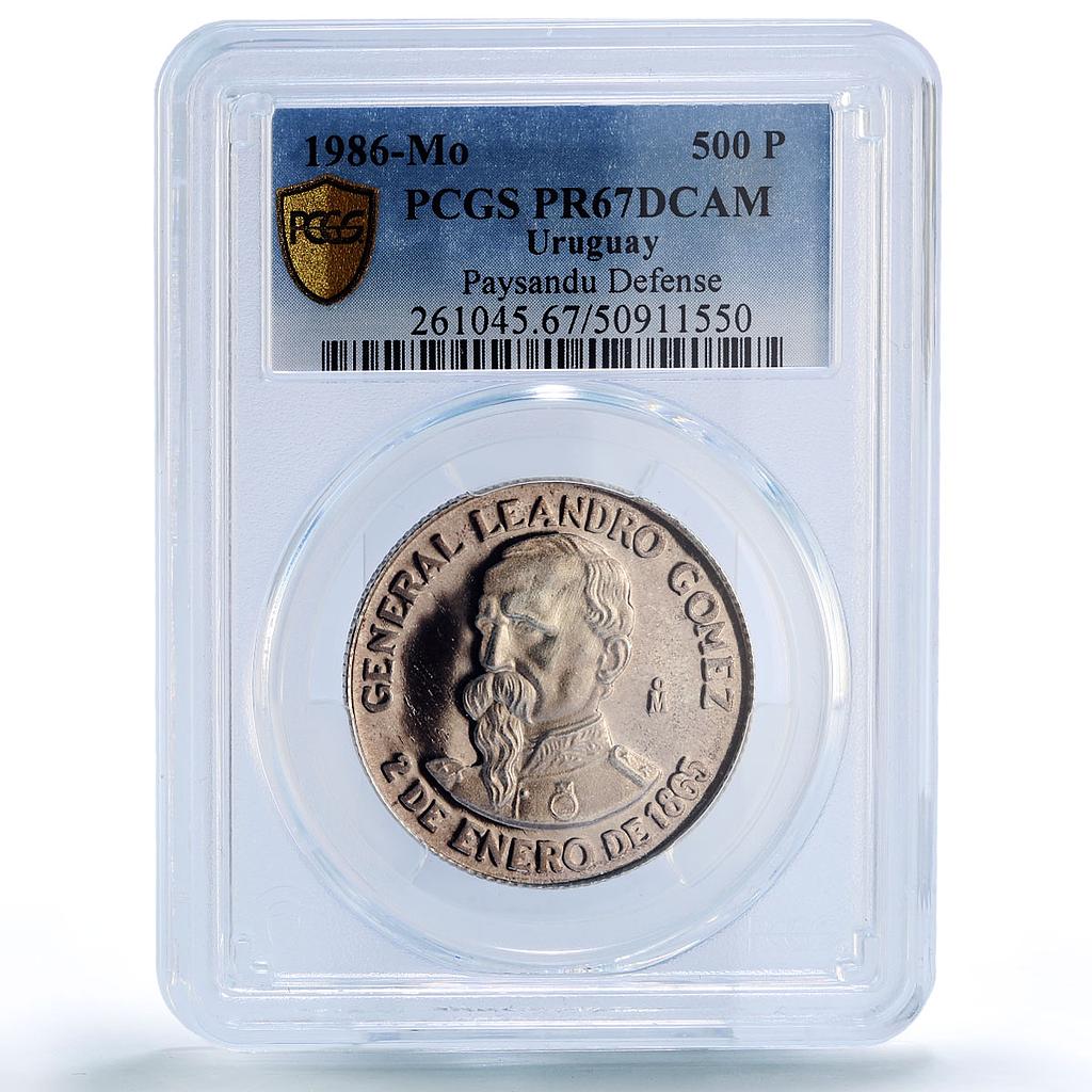 Uruguay 500 pesos Paysandu Defense General Gomez PR67 PCGS silver coin 1986