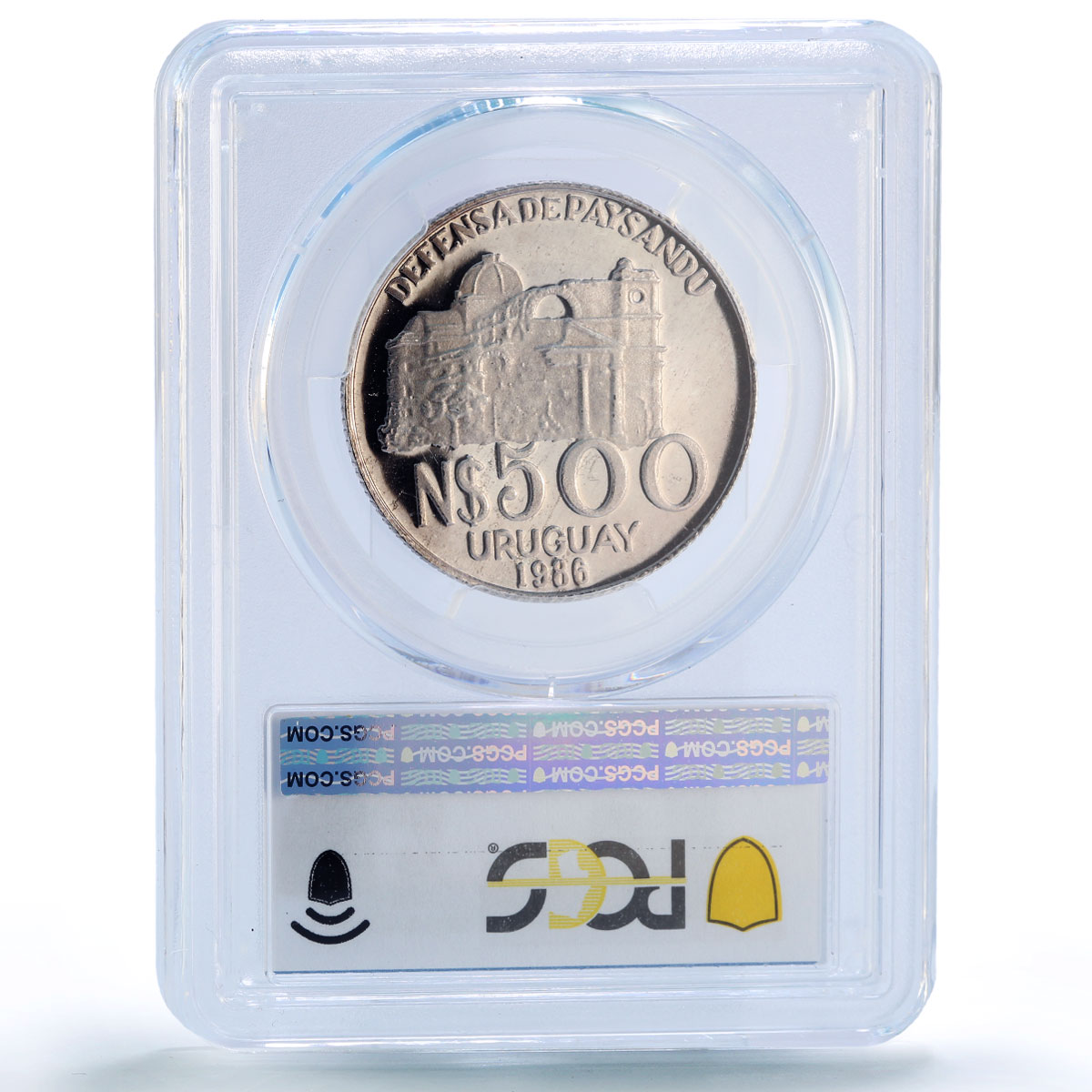 Uruguay 500 pesos Paysandu Defense General Gomez PR67 PCGS silver coin 1986