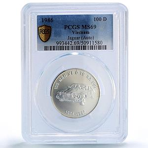 Vietnam 100 dong Jaguar Auto Cars Automobiles MS69 PCGS silver coin 1986