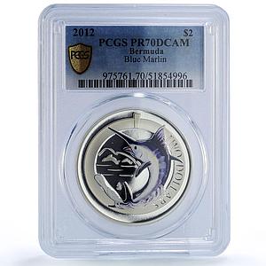 Bermuda 2 dollars Marlin Fish Wildlife Fauna Color PR70 PCGS silver coin 2012
