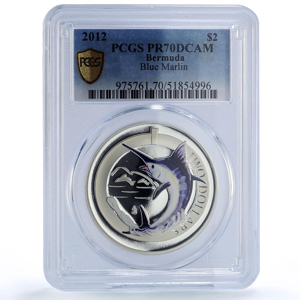 Bermuda 2 dollars Marlin Fish Wildlife Fauna Color PR70 PCGS silver coin 2012