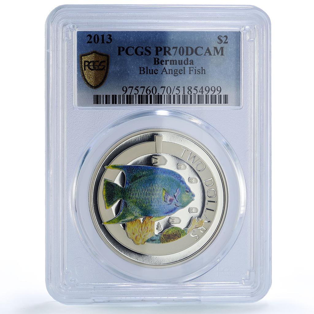 Bermuda 2 dollars Angel Fish Wildlife Fauna Color PR70 PCGS silver coin 2013