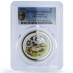 Bermuda 2 dollars Whistling Frog Wildlife Fauna Color PR70 PCGS silver coin 2014