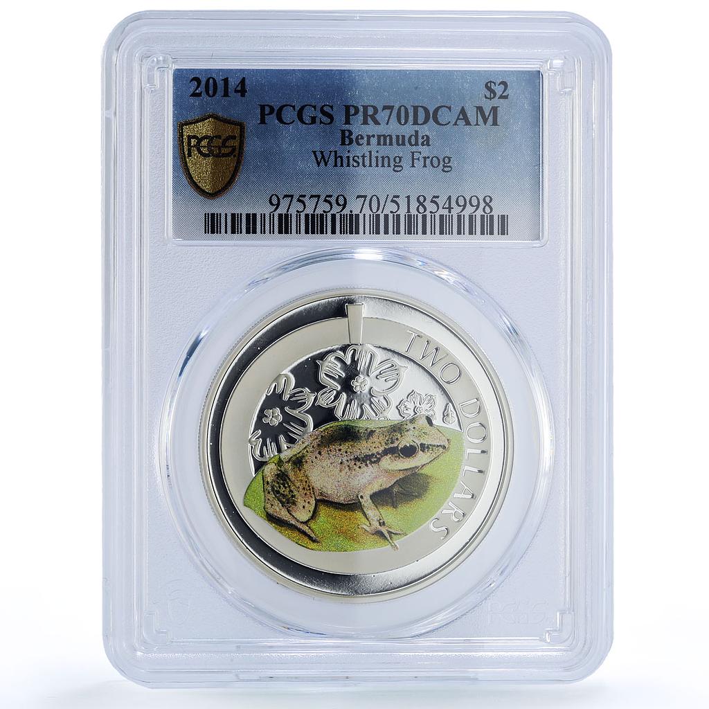Bermuda 2 dollars Whistling Frog Wildlife Fauna Color PR70 PCGS silver coin 2014