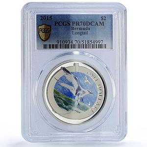 Bermuda 2 dollars Longtail Wildlife Birds Fauna Color PR70 PCGS silver coin 2015