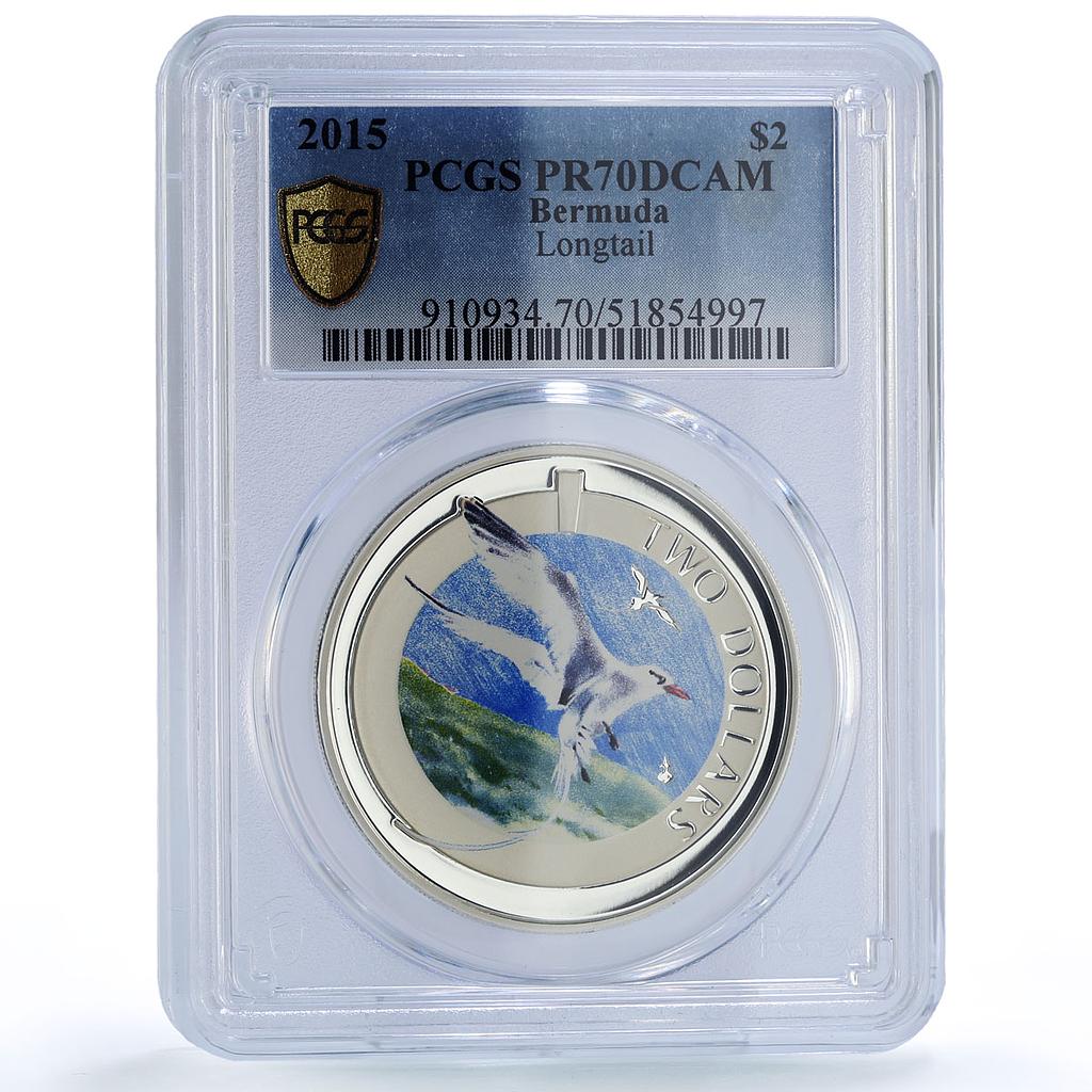 Bermuda 2 dollars Longtail Wildlife Birds Fauna Color PR70 PCGS silver coin 2015