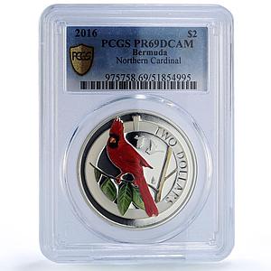 Bermuda 2 dollars Cardinal Wildlife Birds Fauna Color PR69 PCGS silver coin 2016