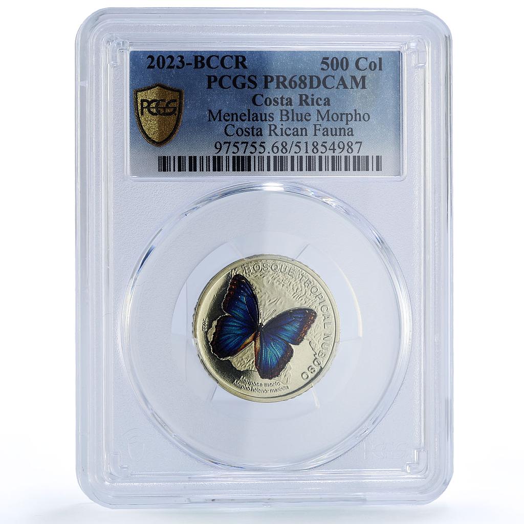 Costa Rica 50 colones Menelaus Blue Morpho Butterfly Fauna PR68 PCGS coin 2023