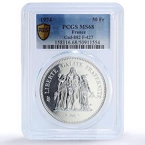 France 50 francs Hercules Liberty Equality Fraternity MS68 PCGS silver coin 1974
