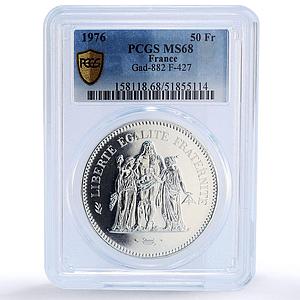 France 50 francs Hercules Liberty Equality Fraternity MS68 PCGS silver coin 1976
