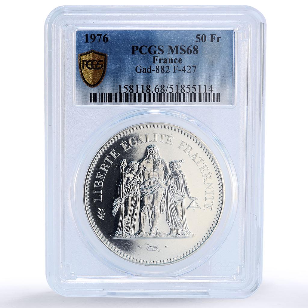 France 50 francs Hercules Liberty Equality Fraternity MS68 PCGS silver coin 1976